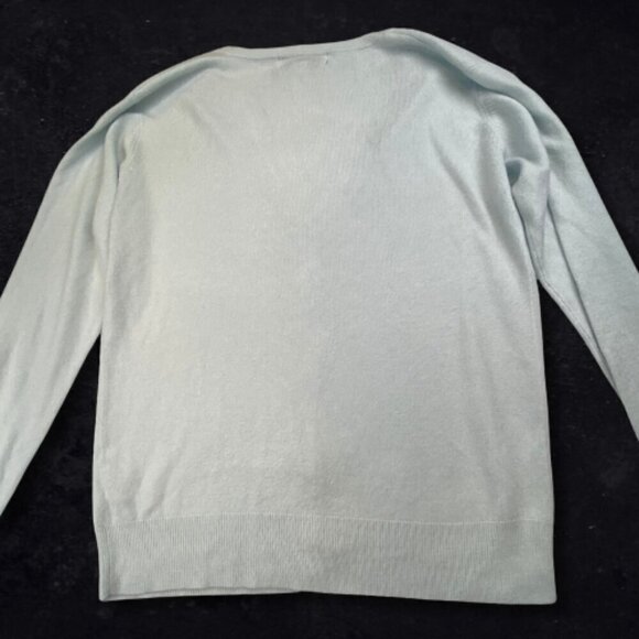 Italian Wool Cardigan Sweater Button Down Long Sleeves Deep V-Neck Light Blue - Picture 3 of 12